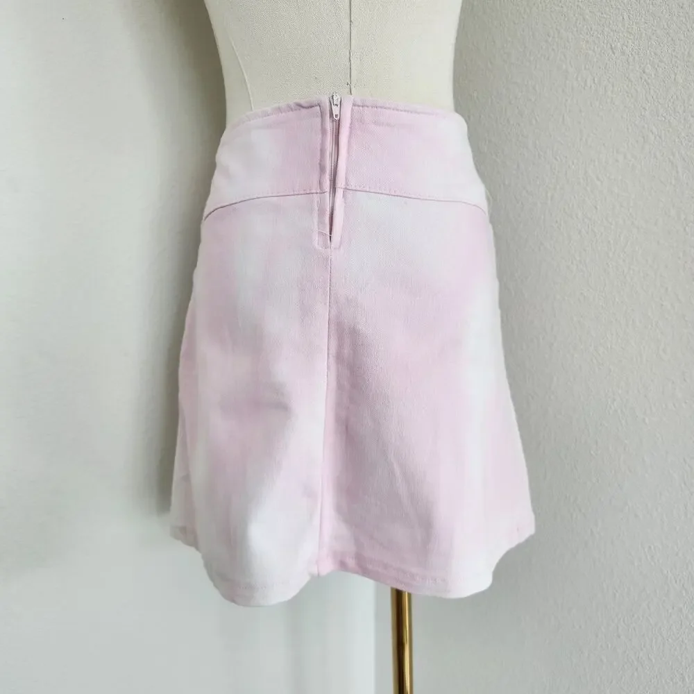 Vintage Y2K Light Pink Tie Dye Pleated Mini Skirt Mid Rise UK Made in England S